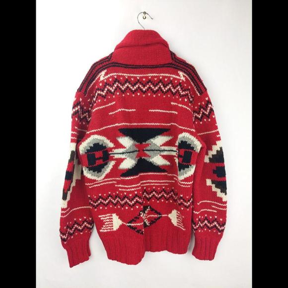 [SOLD] POLO RALPH LAUREN Wool Hand Knit Shawl Collar Sweater Southwestern Size M - Picture 4 of 5